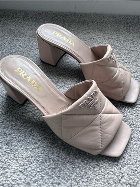 Prada Pink Napa Quilted Leather Slide Mules size 38.5